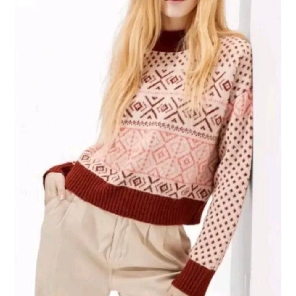 American Eagle Fairisle Mock Neck Sweater Women’s Size Small #637